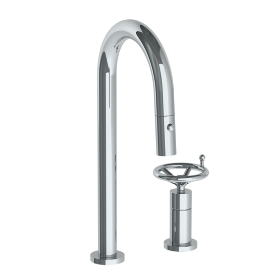 WATERMARK Brooklyn 31 Deck Mounted 2 Hole Gooseneck Prep Faucet with Pull Down Spray 31-9.1.3PG2-BKA1V (ON SALE)