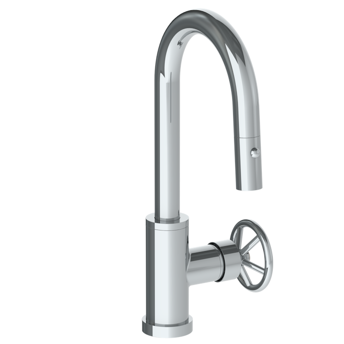 WATERMARK Brooklyn 31 Deck Mounted 1 Hole Gooseneck Prep Faucet with Pull Down Spray 31-9.3PG2-BK (ON SALE)