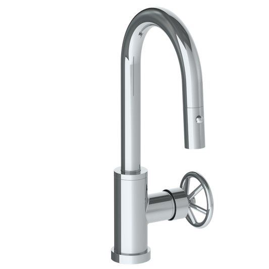 WATERMARK Brooklyn 31 Deck Mounted 1 Hole Gooseneck Prep Faucet with Pull Down Spray 31-9.3PG2-BK (ON SALE)