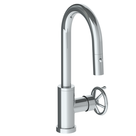 WATERMARK Brooklyn 31 Deck Mounted 1 Hole Gooseneck Prep Faucet with Pull Down Spray 31-9.3PG2-BKA1 (ON SALE
