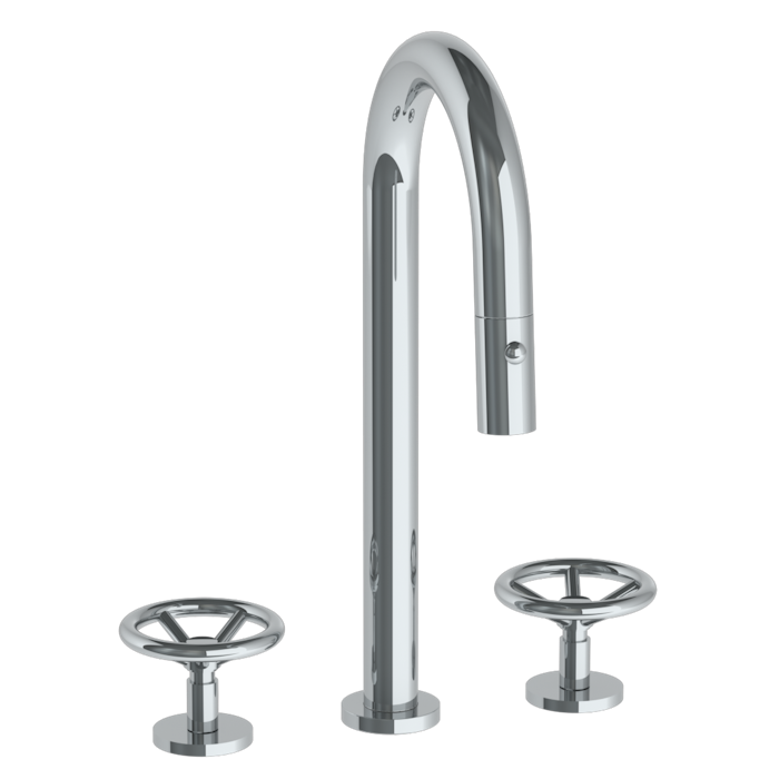 WATERMARK Brooklyn 31 Deck Mounted 3 Hole Gooseneck Prep Faucet with Pull Down Spray 31-9PG4-BK (ON SALE)