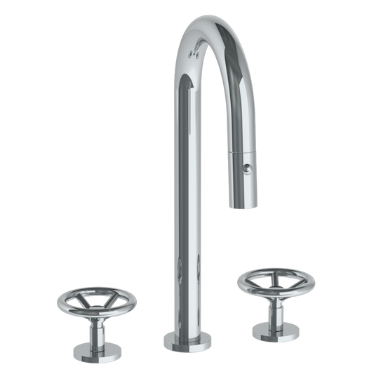 WATERMARK Brooklyn 31 Deck Mounted 3 Hole Gooseneck Prep Faucet with Pull Down Spray 31-9PG4-BK (ON SALE)