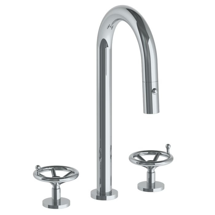WATERMARK Brooklyn 31 Deck Mounted 3 Hole Gooseneck Prep Faucet with Pull Down Spray 31-9PG4-BKA1 (ON SALE)