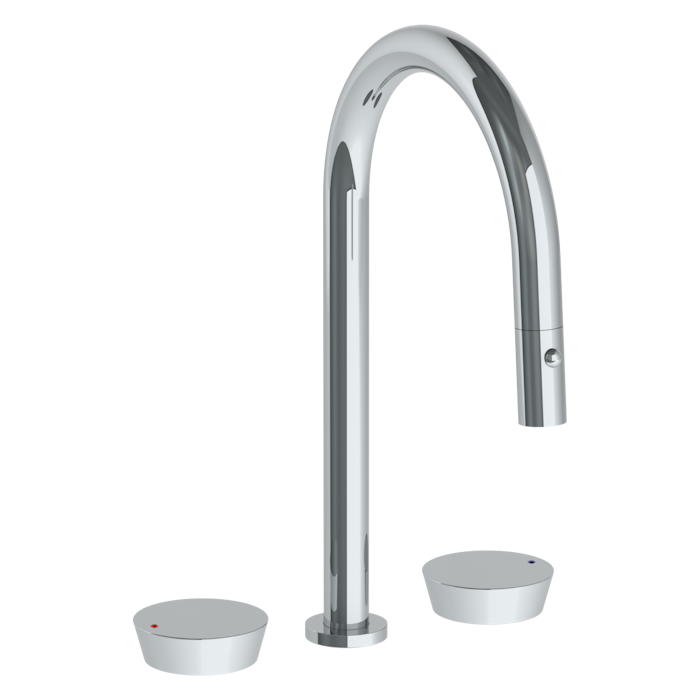 WATERMARK Zen 36 Deck Mounted 3 Hole Gooseneck Top Kitchen Faucet with Pull Down Spray 36-7PG2-BL1 (ON SALE)