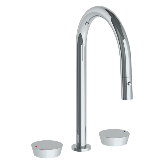 WATERMARK Zen 36 Deck Mounted 3 Hole Gooseneck Top Kitchen Faucet with Pull Down Spray 36-7PG2-BL1 (ON SALE)