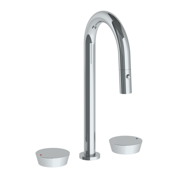 WATERMARK Zen 36 Deck Mounted 3 Hole Gooseneck Prep Faucet with Pull Down Spray 36-9PG4-BL1 (ON SALE)