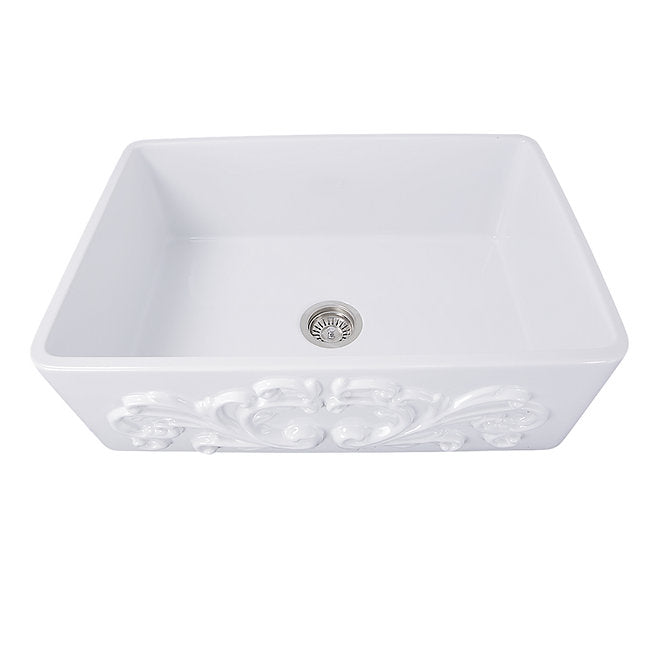 NANTUCKET 30 Inch Farmhouse Fireclay Sink with Filigree Apron FCFS3020S-Filigree  (FREE SHIPPING PROMO SEPTEMBER 2025)