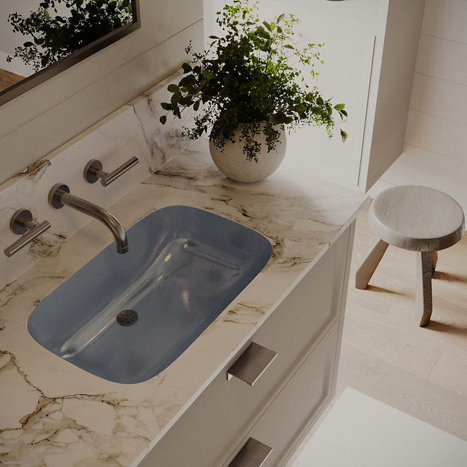 NANTUCKET 20" Distressed Blue Undermount Bathroom Sink Handmade Italian Fireclay Bathroom Sinks Regatta RC2035SS SIRACUSA   (FREE SHIPPING PROMO SEPTEMBER 2025)