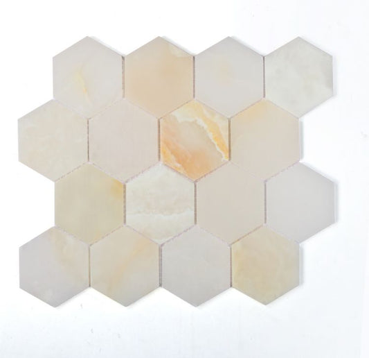 ELY 3'' Hexagon Onyx White Polished 10.25'' x 11.75'' 