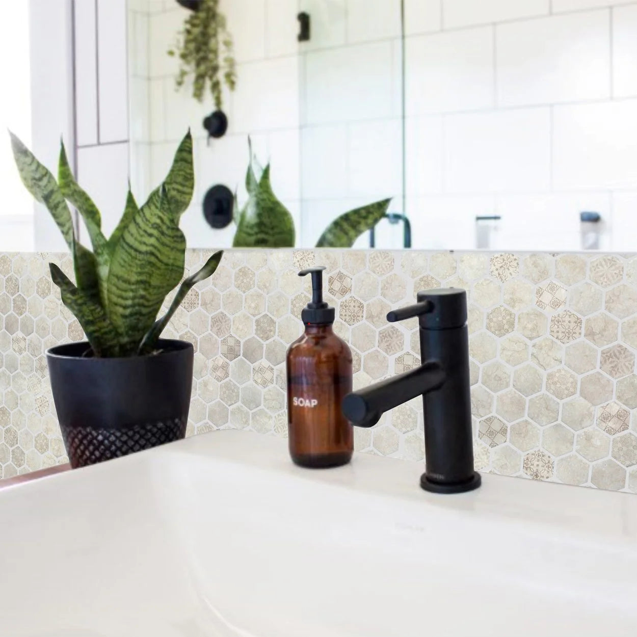 LUN Artisan Solid Glass & Stone Hexagon Mosaics