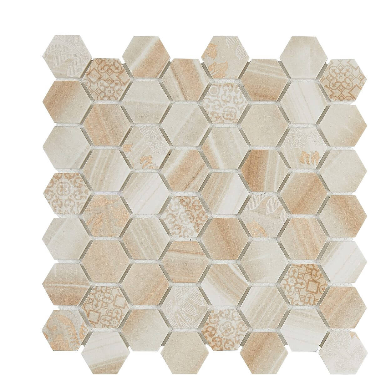 LUN Artisan Solid Glass & Stone Hexagon Mosaics