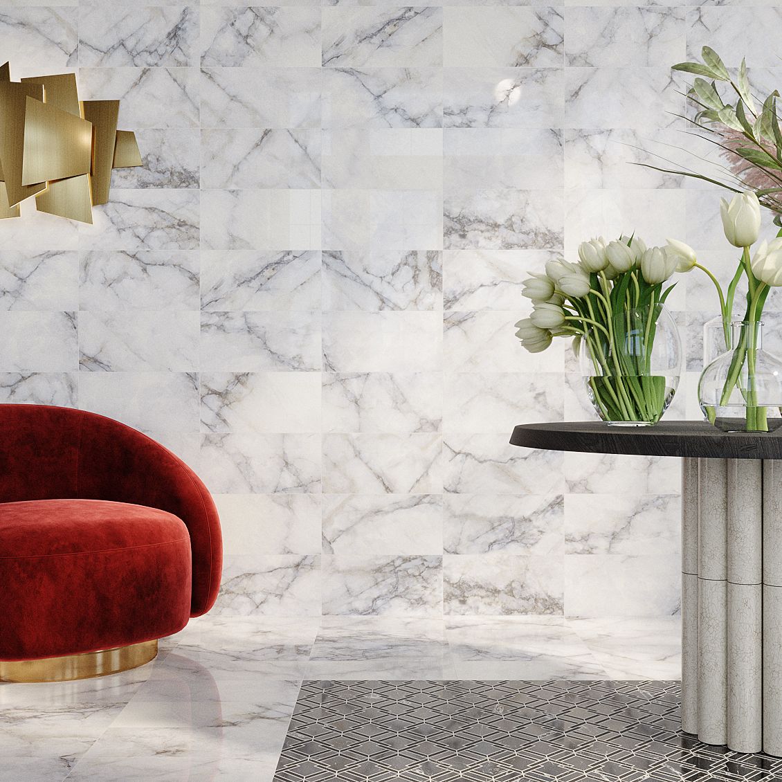 10" x 20" Arabescato  22119 - Exotic Marble Collection (Please Call for Special Pricing) Black Tie