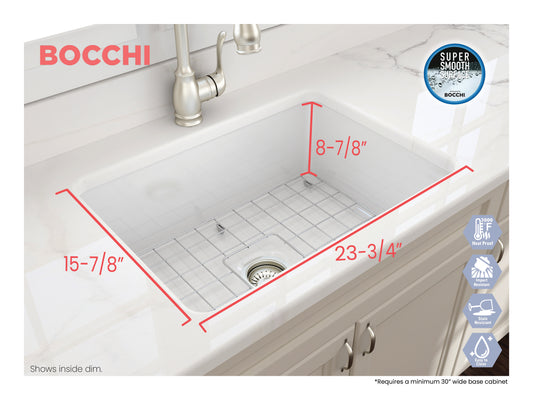 Bocchi 26-3/4'' x 19'' x 10'' Undermount Single Bowl Kitchen Sink Fireclay White