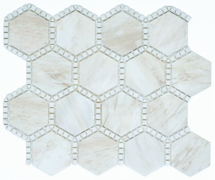 ELY Hexagon Deco Wooden White Honed 10.75'' x 12.5''