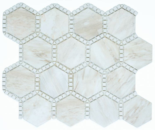 ELY Hexagon Deco Wooden White Honed 10.75'' x 12.5''