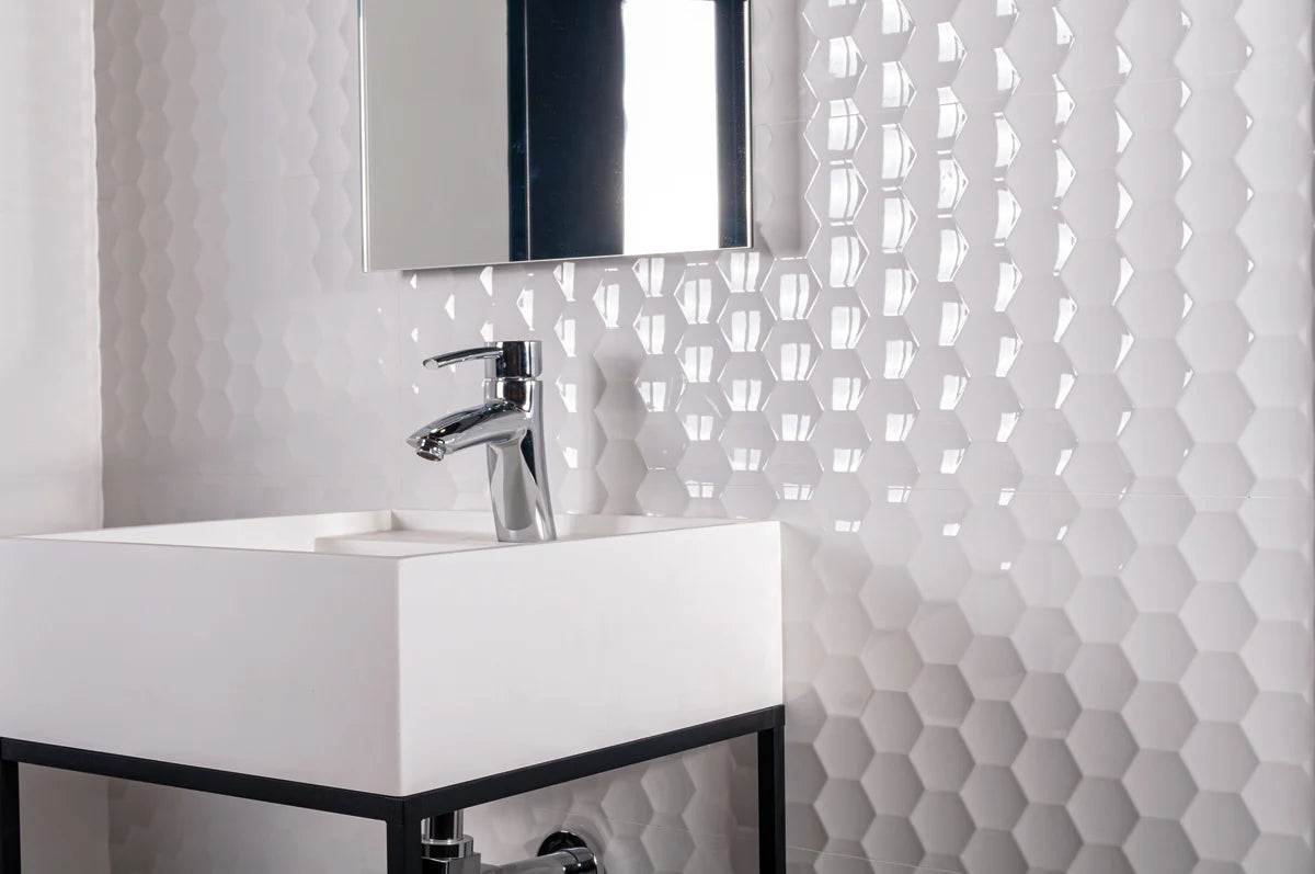 Leaves White 12x36 Deco Tile - Glacier Collection - (SUMMER SALE)