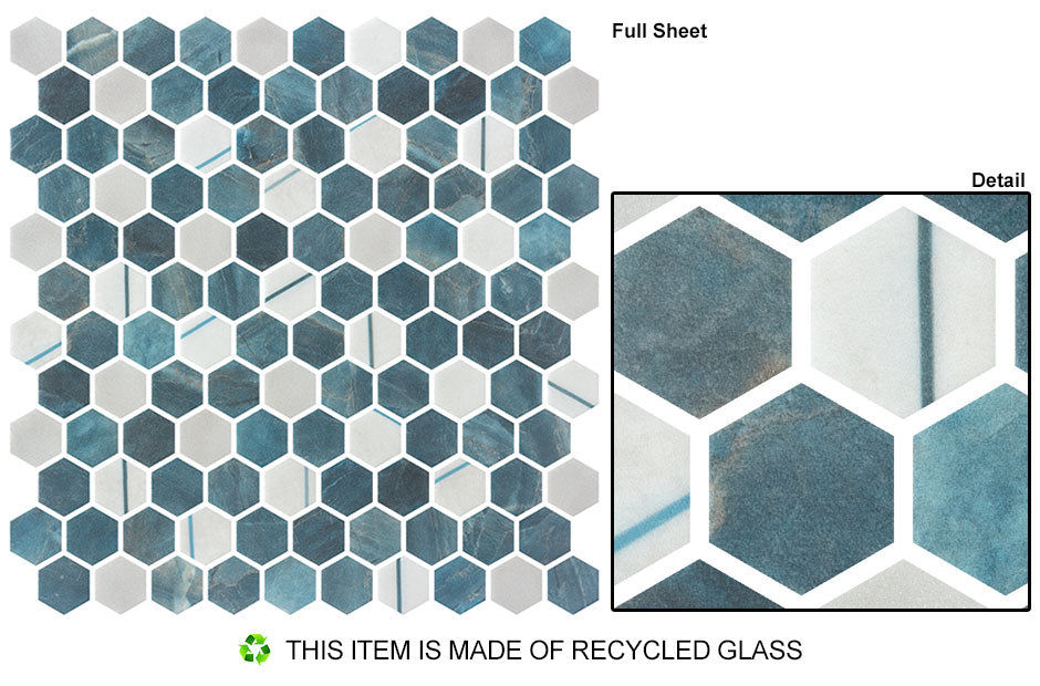 Aragon Hill Qassle Blue 1'' Hexagon 12'' x 12''