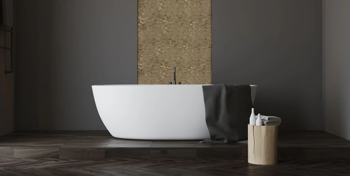 Iradium Gold 12x12 Stone & Glass Mixed Mosaic  - Elongated Hex - (SALE)
