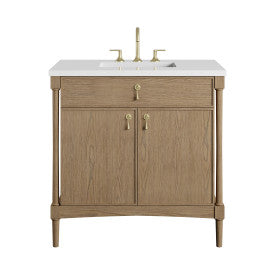 James Martin Kinnsden Weathered Oak with 3CM Zeus White Silestone Top