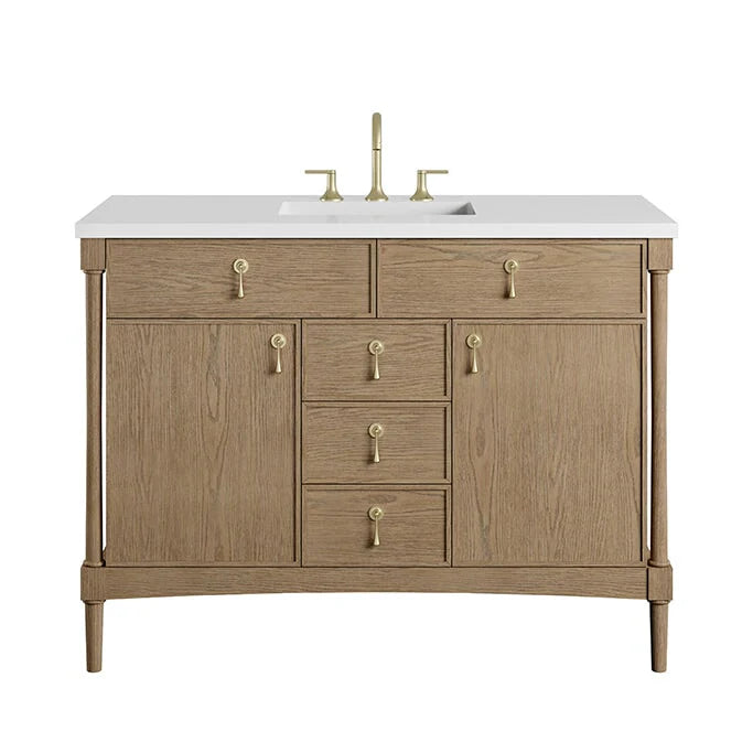 James Martin Kinnsden Weathered Oak with 3CM Zeus White Silestone Top