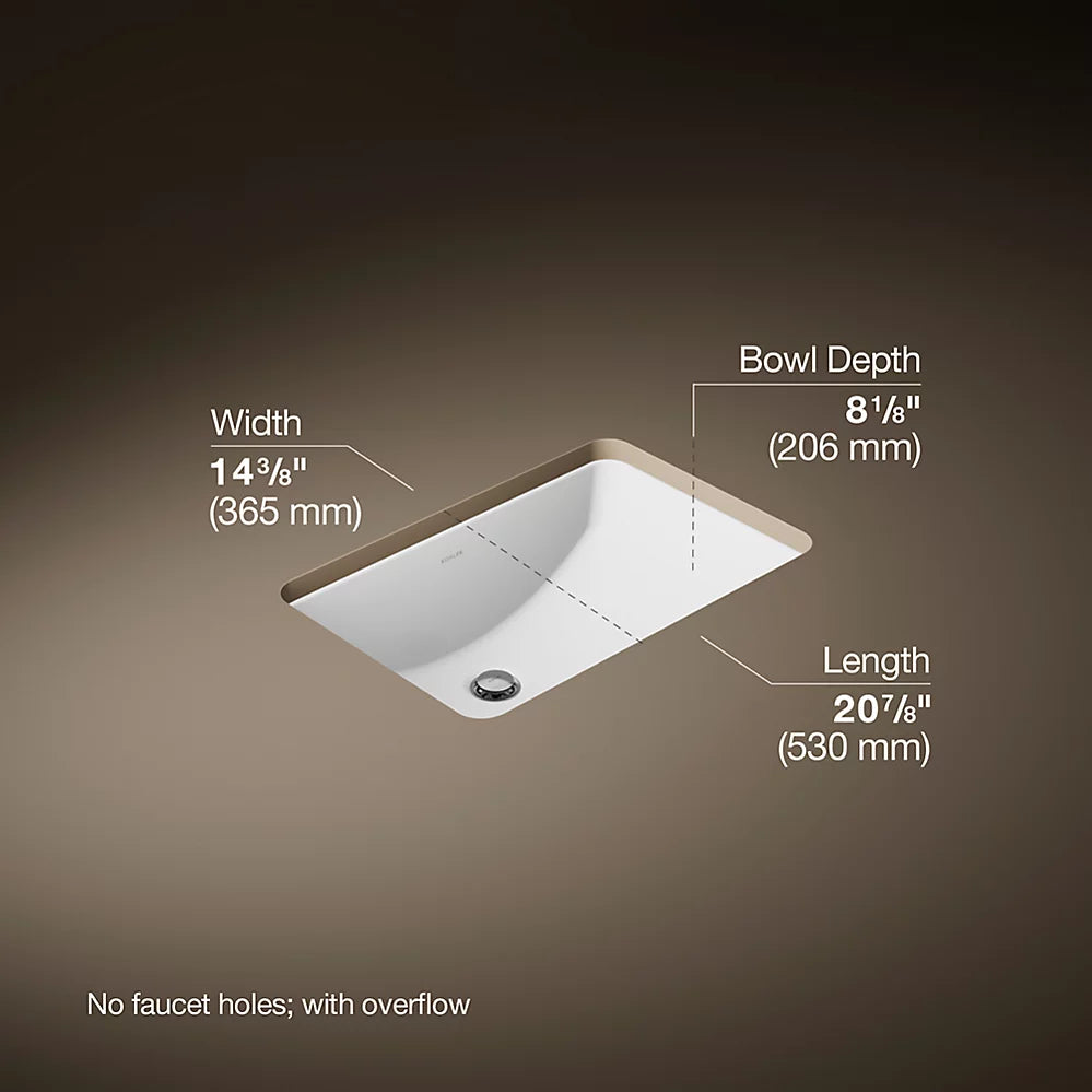 Kohler 21'' L x 14-3/8'' W Ladena Undermount White Lavatory Sink with Overflow