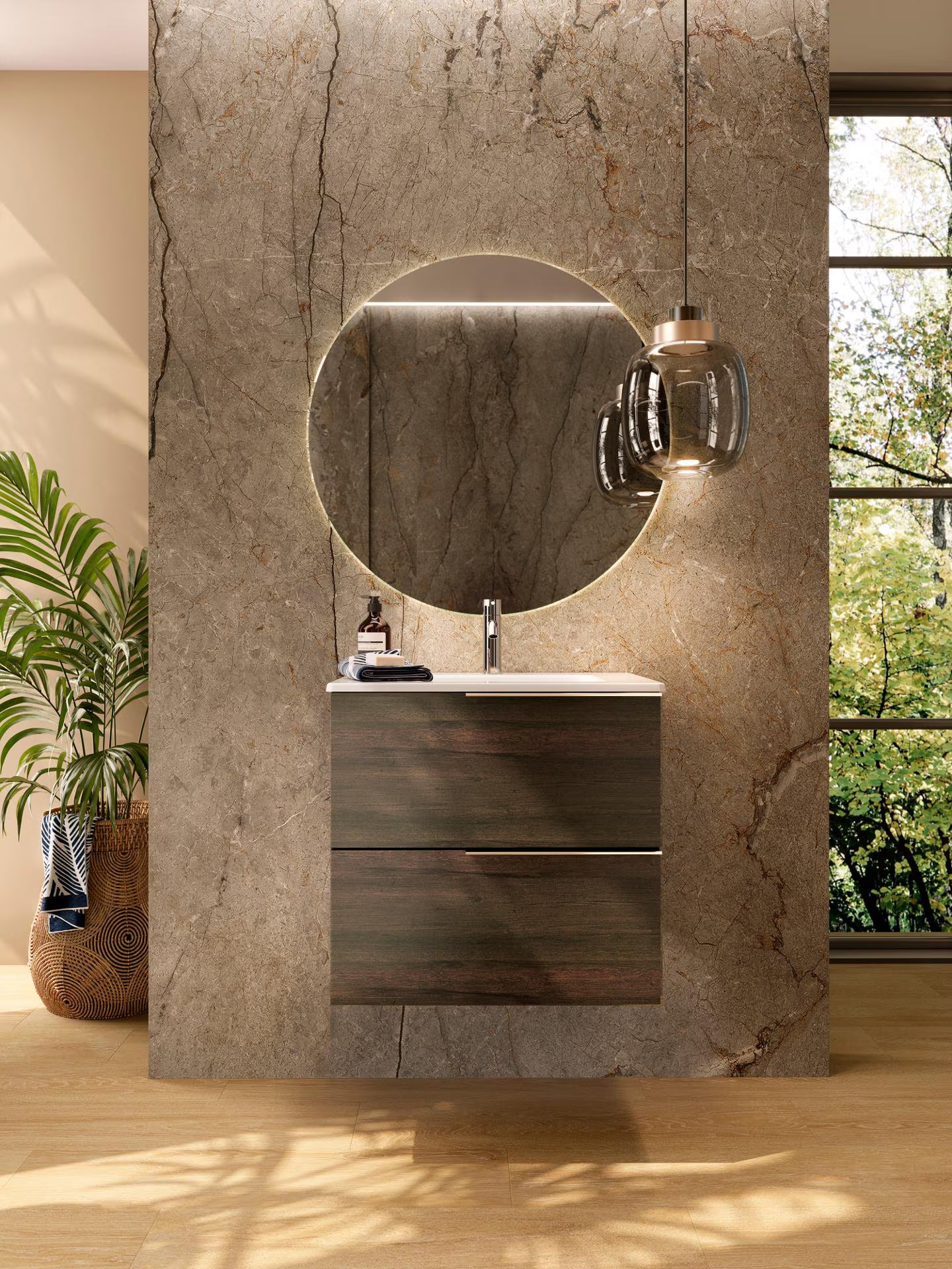 PORCELANOSA MARNE WALL HUNG VANITY DOUBLE DRAWER 24" ROBLE WENGE (ON SALE) NOKEN