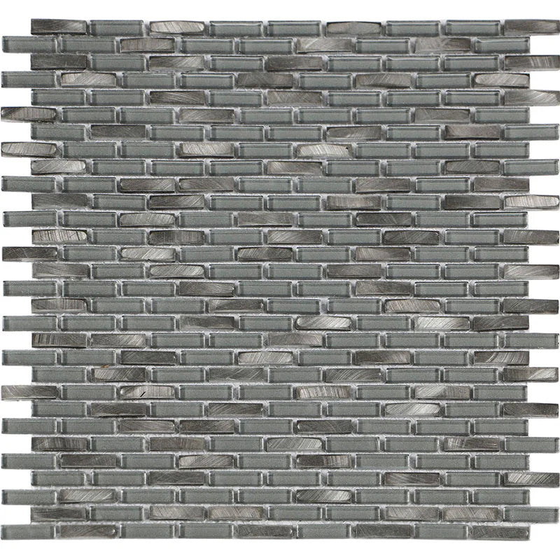 Iradium Silver 12x12 Stone & Glass Mixed Mosaic - (SALE)- BRICK MOSAIC