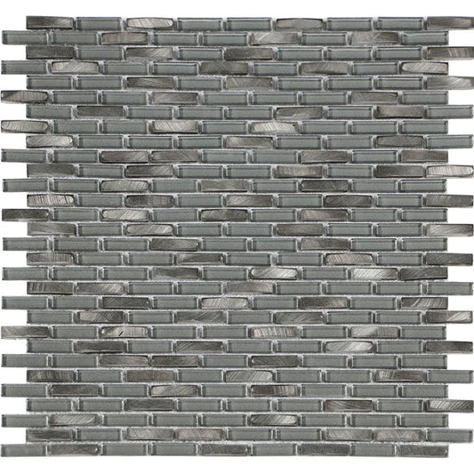 Iradium Silver 12x12 Stone & Glass Mixed Mosaic - (SALE)- BRICK MOSAIC