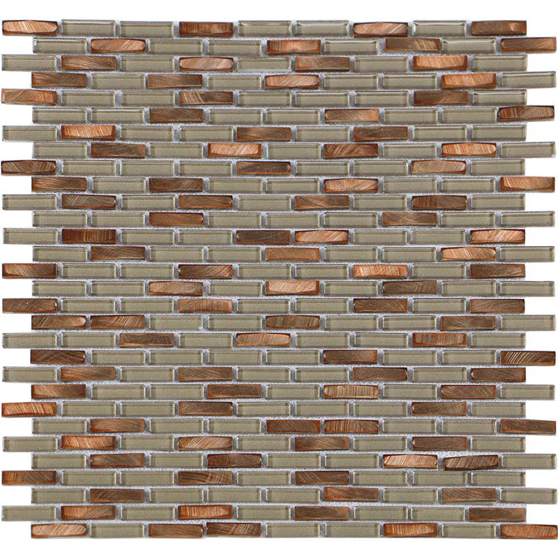 Iradium Copper 12x12 Stone & Glass Mixed Mosaic  (SALE) - BRICK MOSAIC