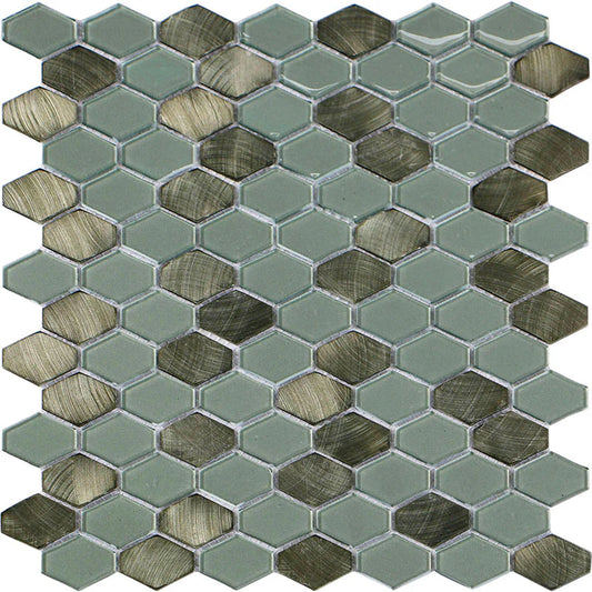 Iradium Jade 12x12 Stone & Glass Mixed Mosaic  (SALE) - Elongated Hex