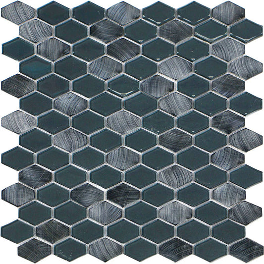 Iradium Indigo 12x12 Stone & Glass Mixed Mosaic  (SALE) - Elongated Hex