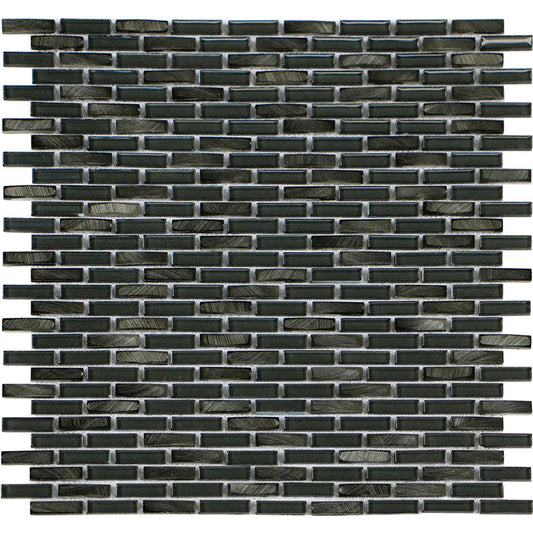 Iradium Anthracite 12x12 Stone & Glass Mixed Mosaic  (SALE) - BRICK MOSAIC