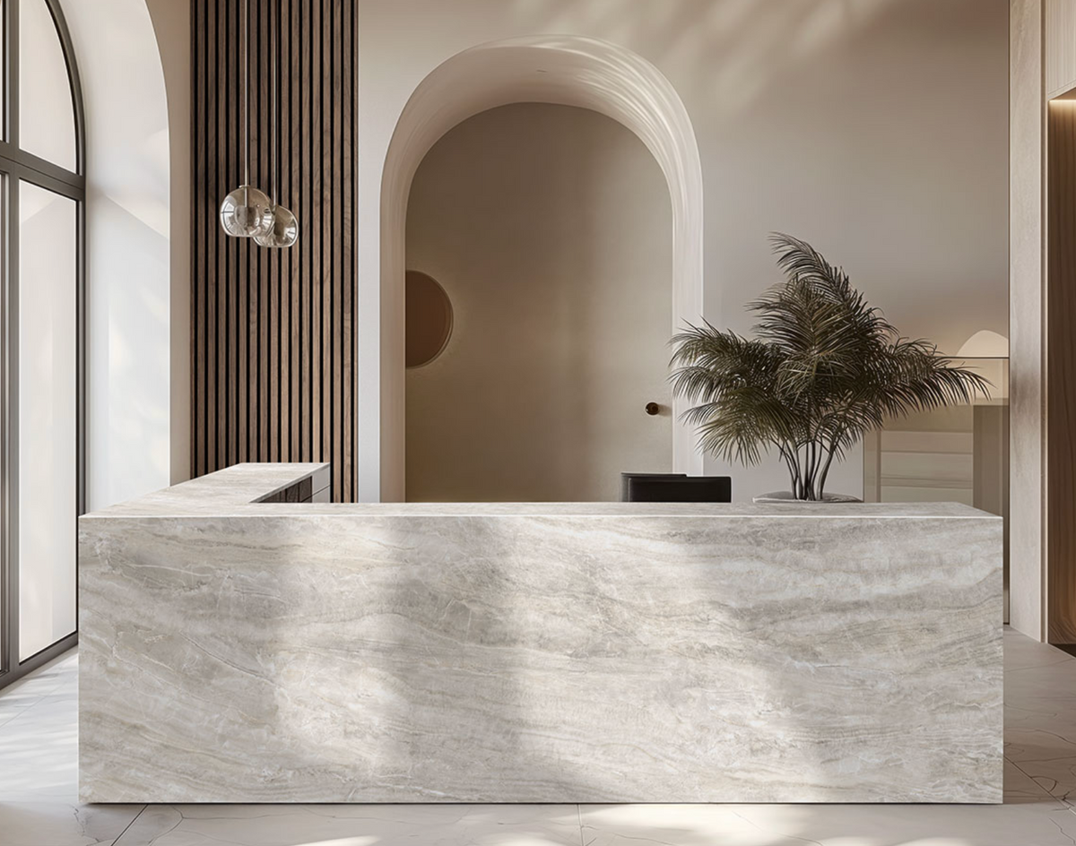 TAJA PERLA 63" x 126" - 12MM Large Format Porcelain Countertop (CALL US FOR SPECIAL PRICING)