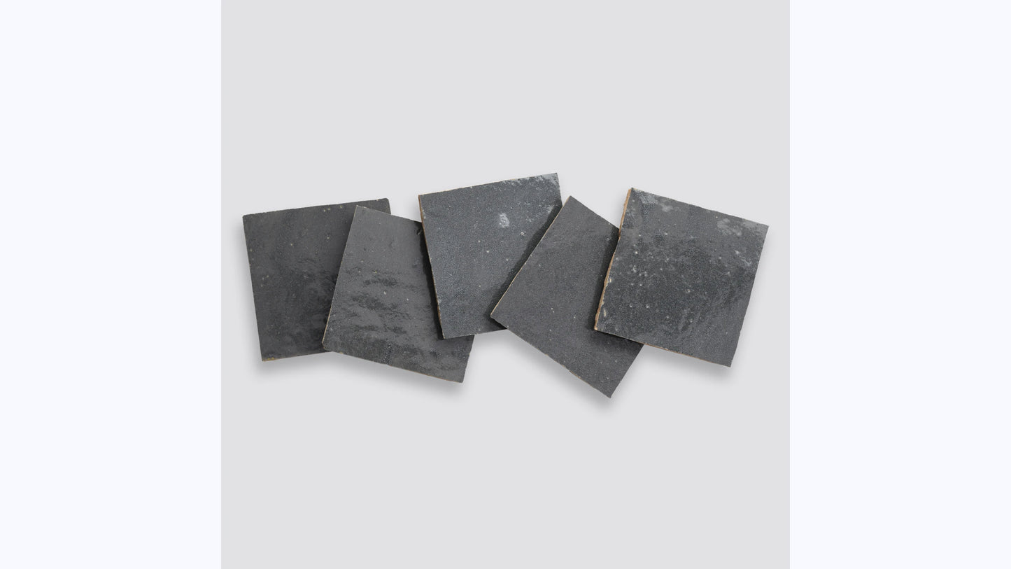 Zagora Charcoal 4'' x 4'' Glossy Zellige Natural Stone