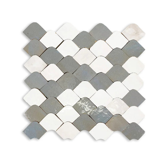 Zellige Classique - Atlas White/Blanc/Gris Perle Chouari 13.25'' x 14.25''