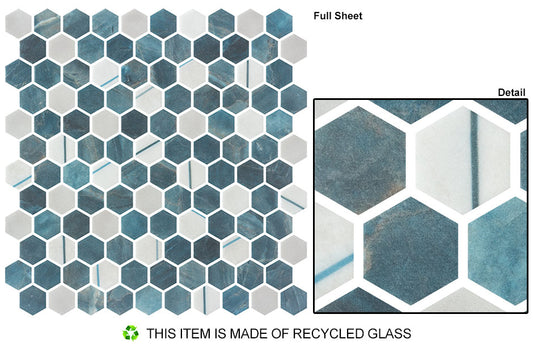 Aragon Hill Qassle Blue 1'' Hexagon 12'' x 12''