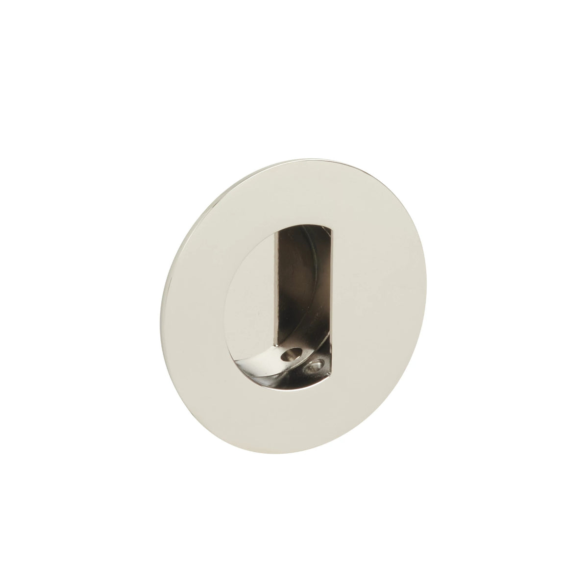 Emtek Brass Round Flush Pull with Half Moon Pocket - 222351 - Polished Nickel - Lifetime