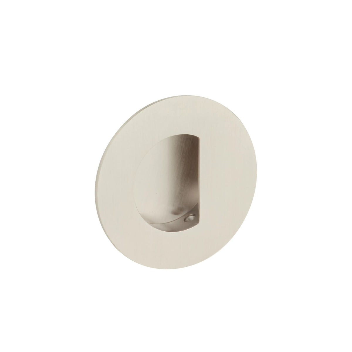 Emtek Brass Round Flush Pull with Half Moon Pocket - 222351 - Satin Nickel