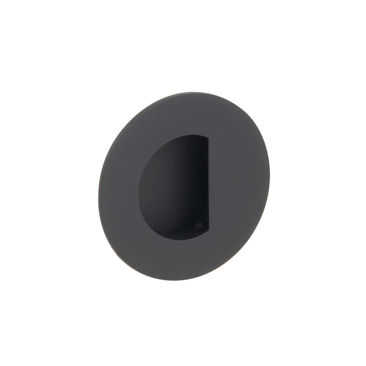 Emtek Brass Round Flush Pull with Half Moon Pocket - 222351 - Flat Black