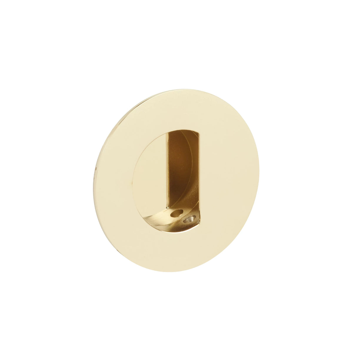 Emtek Brass Round Flush Pull with Half Moon Pocket - 222351 - Polished Brass - Lifetime