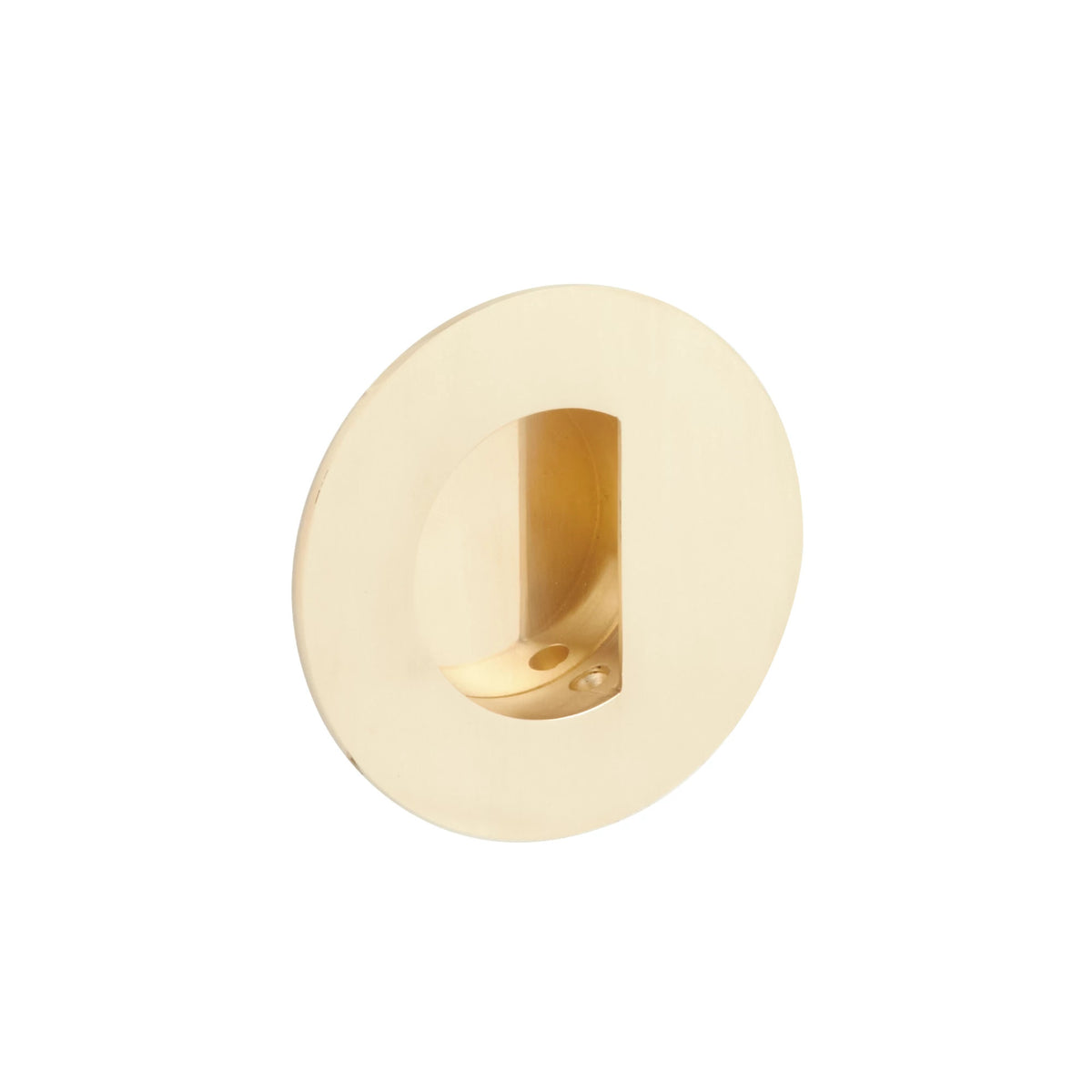 Emtek Brass Round Flush Pull with Half Moon Pocket - 222351 - Unlacquered Brass