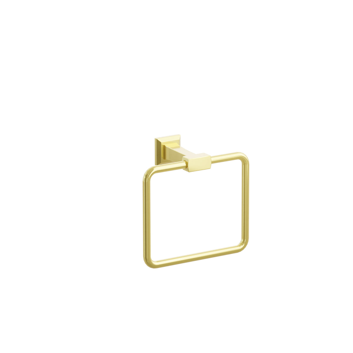 Emtek Transitional Flared Brass Towel Ring, Chamfered Square Rosette, Unlacquered Brass