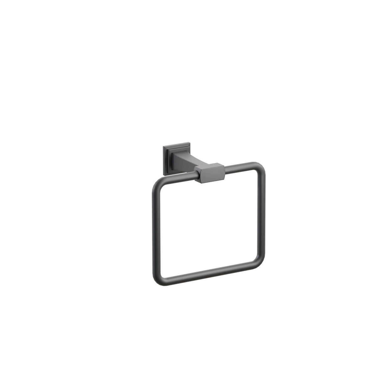Emtek Transitional Flared Brass Towel Ring, Step Square Rosette, Flat Black