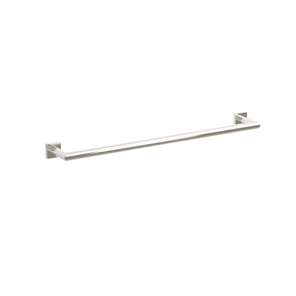 Emtek Modern Tubular towel bar, 24 inch centers, Small Square rosettes, Polished Nickel – 28108MQUS14