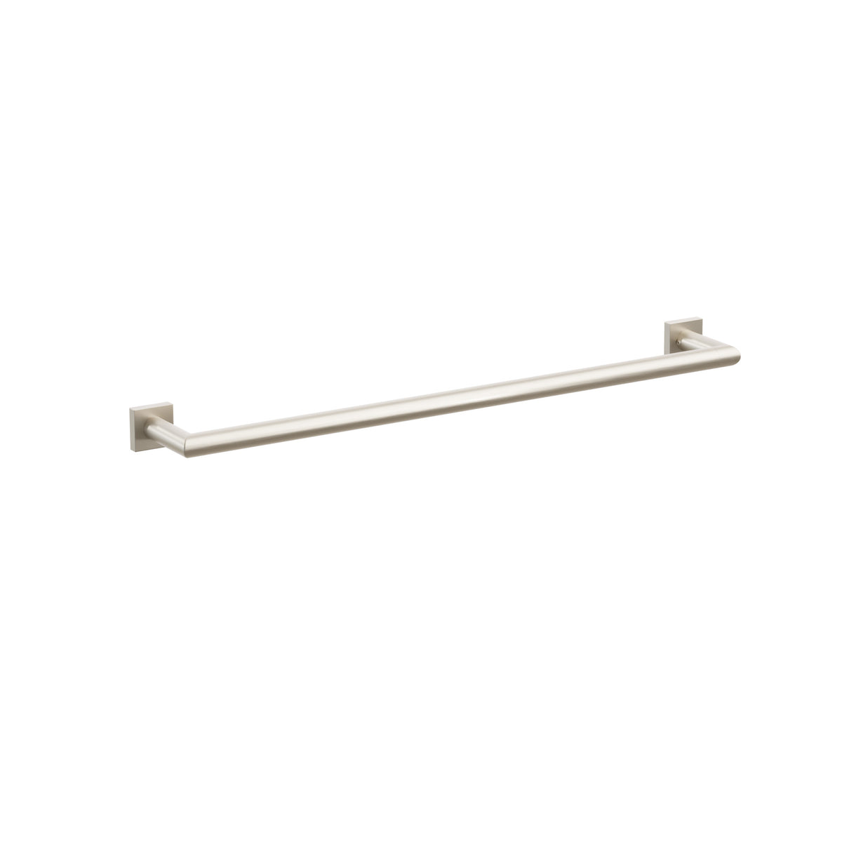 Emtek Modern Tubular towel bar, 24 inch centers, Small Square rosettes, Satin Nickel – 28108MQUS15