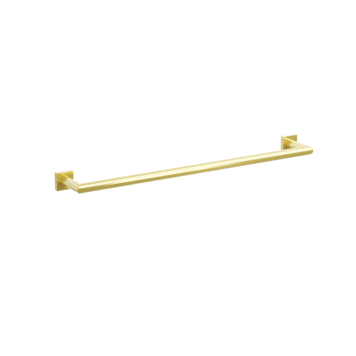 Emtek Modern Tubular towel bar, 24 inch centers, Small Square rosettes, Unlacquered Brass – 28108MQUS3NL