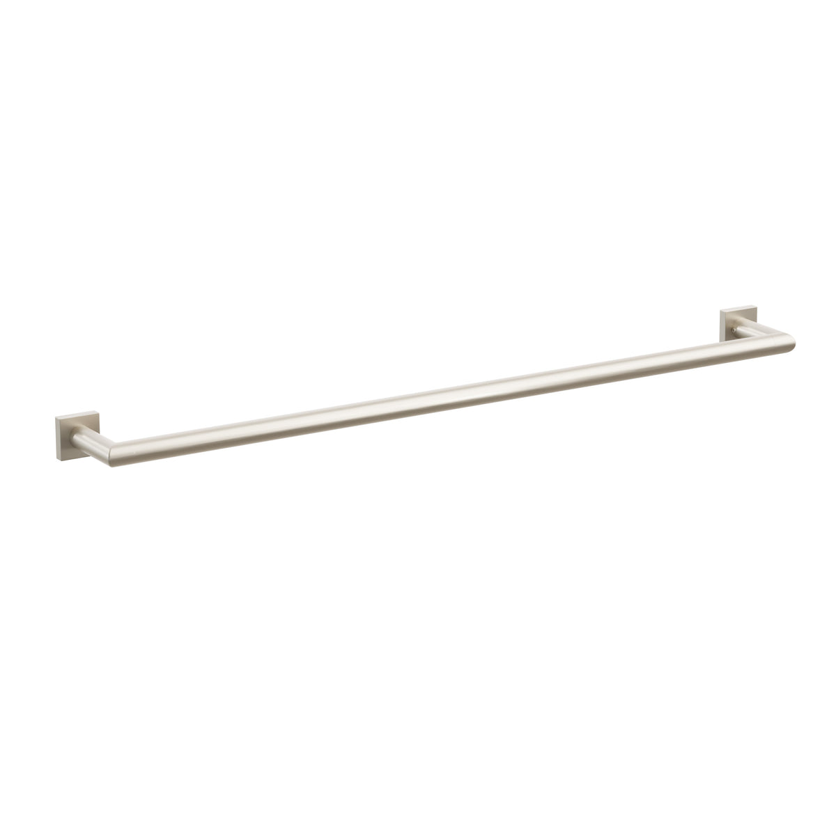 Emtek Modern Tubular towel bar, 30 inch centers, Small Square rosettes, Satin Nickel – 28109MQUS15