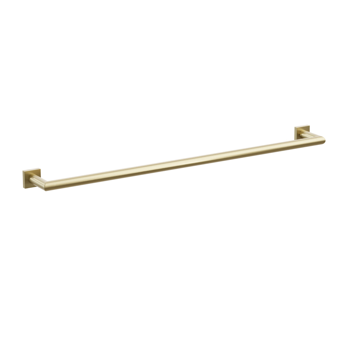 Emtek Modern Tubular towel bar, 30 inch centers, Small Square rosettes, Satin Brass – 28109MQUS4
