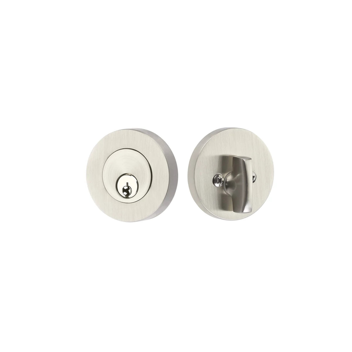 Emtek Modern Disc 8423US15 single-cylinder keyed deadbolt — Satin Nickel