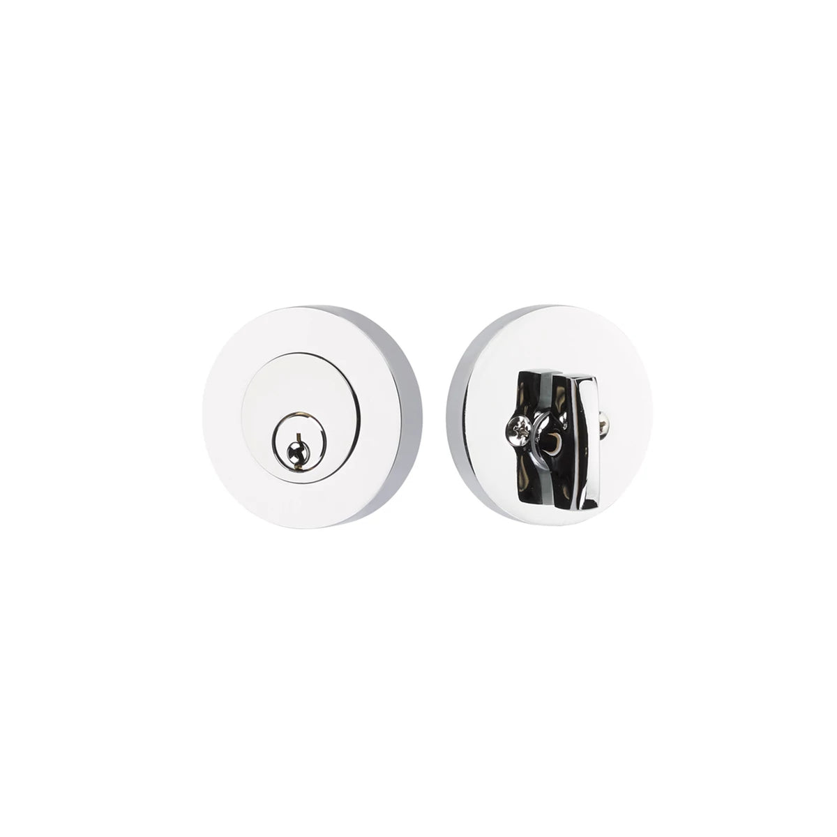 Emtek Modern Disc 8423US26 single-cylinder keyed deadbolt — Polished Chrome
